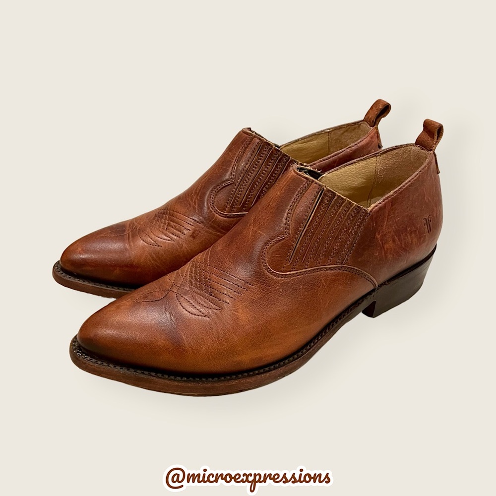 $369 Frye Billy Shootie Cognac Leather Southwestern Casual Pointed Ankle Booties - Picture 12 of 16